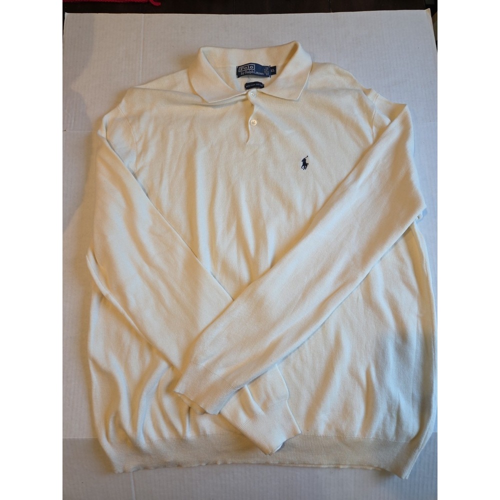 Polo Ralph Lauren Men's XL Yellow Long Sleeve Polo Sweater 100% Pima Cotton Golf